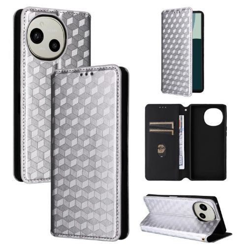 Sharp Aquos R10/R9 Flip Leather Case, Cubic Grid Texture, Silver - 1