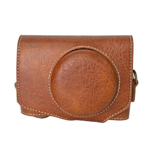 Canon PowerShot SX740 HS Leather Camera Case Bag with Strap, Coffee - 1