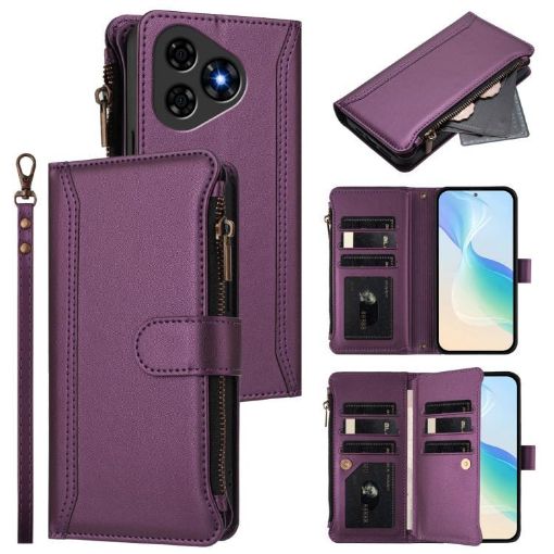 Ulefone Note 19 Purple Leather Case: 9 Card Slots, Zipper, Strap - 1