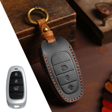 Hyundai Staria/Sonata Car Key Cover, 3-Button B121 Cowhide (Black) - 1