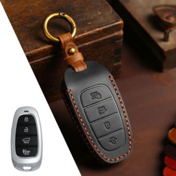 Hyundai Staria/Sonata 4-Button B122 Key Cover - Black Cowhide - 1