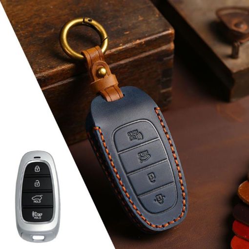 Hyundai Staria/Sonata 4-Button B122 Blue Cowhide Key Cover - 1