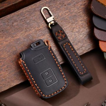 Toyota 2+1-Button Crazy Horse Cowhide Key Cover (Black) - 1