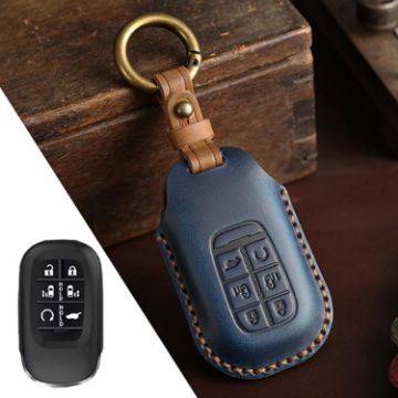Honda Odyssey 2024 Crazy Horse Cowhide Key Cover, 6-Button Blue - 1