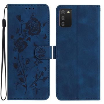 Samsung Galaxy A02S Dark Blue Rose Embossed Leather Case - 1