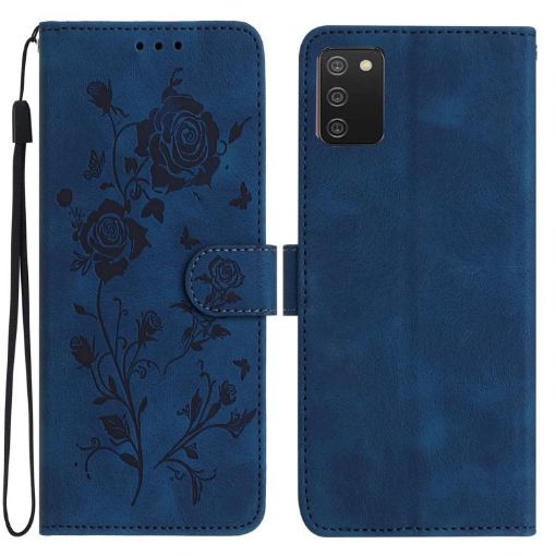 Samsung Galaxy A02S Dark Blue Rose Embossed Leather Case - 1