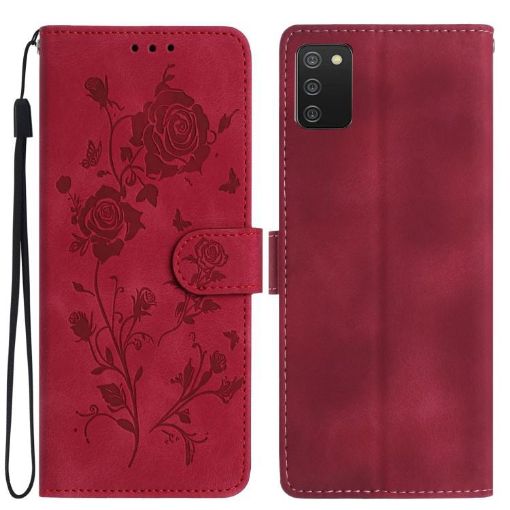 Samsung Galaxy A02S Red Rose Embossed Leather Phone Case 164mm - 1