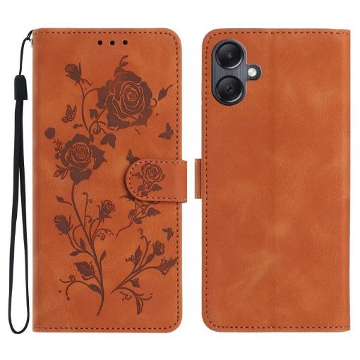 Samsung Galaxy A06 Brown Leather Case with Rose Embossing Pattern - 1