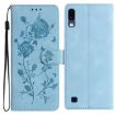 Samsung Galaxy A10/M10 Rose Embossed Leather Case (Sky Blue) - 1