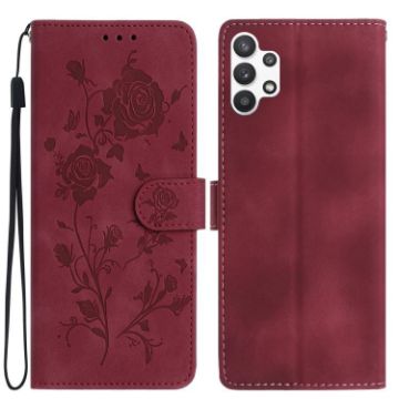 Samsung Galaxy A13 4G Rose Embossed Leather Case (Red) - 1