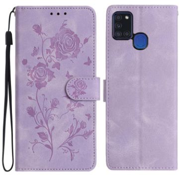 Samsung Galaxy A21S Rose Embossed Leather Case Light Purple - 1