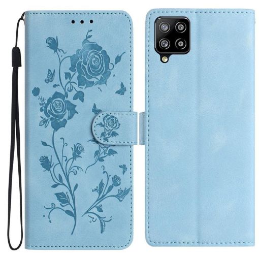 Samsung Galaxy A42 5G Leather Case Rose Embossing Sky Blue - 1