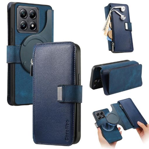 Xiaomi 14T Pro Case MagSafe Leather Wallet Anti-theft Zip (Blue) - 1