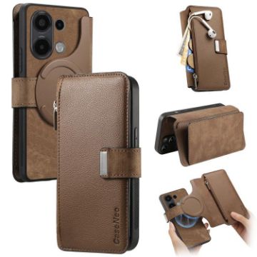 Redmi Note 13 4G Case MagSafe RFID Zipper Leather Wallet (Brown) - 1
