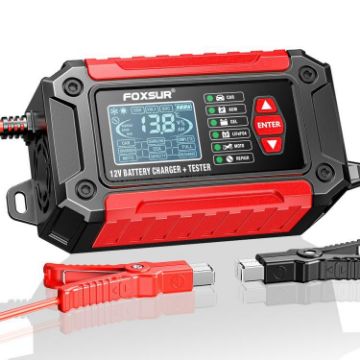 FOXSUR FTC-1206 12V Car/Motorcycle Charger & Tester, EU Plug, Red - 1