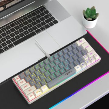 HXSJ V400 RGB Backlit 63-Key Wired Keyboard, 1.7m Cable, Beige/Grey - 1