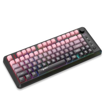 HXSJ L400 RGB Wireless Thin Film Keyboard, 81 Keys (Black Pink) - 1