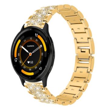 22mm Gold Diamond Steel Watch Band for Garmin Venu 3/Vivoactive 4 - 1