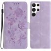 Samsung Galaxy S22 Ultra 5G Leather Case Rose Embossing Light Purple - 1