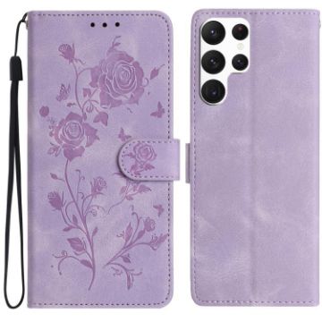 Samsung Galaxy S22 Ultra 5G Leather Case Rose Embossing Light Purple - 1
