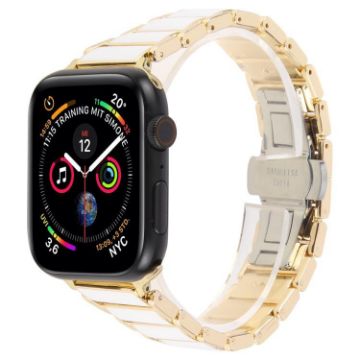 Apple Watch 46mm/49mm/45mm/44mm Ceramic Steel Band (Gold White) - 1
