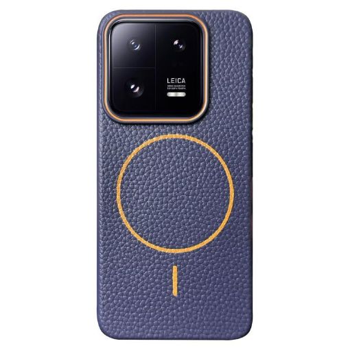 Xiaomi 13 Circle MagSafe Litchi Grain TPU Case (Dark Blue Orange) - 1