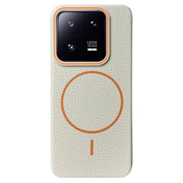 Xiaomi 13 Pro MagSafe Litchi Grain TPU Case (White Orange) - 1