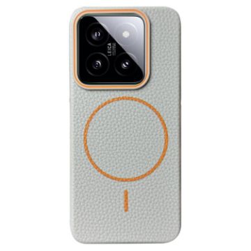Xiaomi 14 Pro MagSafe Litchi Grain TPU Case - Grey Orange - 1