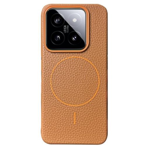 Xiaomi 14 Pro Gold Brown MagSafe TPU Phone Case Litchi Grain - 1