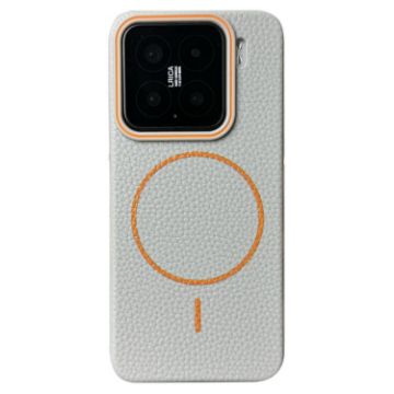 Xiaomi 15 Thin Circle MagSafe Litchi TPU Case (Grey Orange) - 1