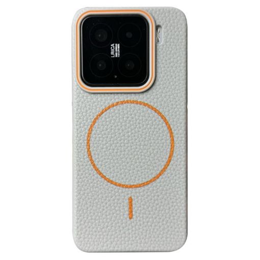 Xiaomi 15 Thin Circle MagSafe Litchi TPU Case (Grey Orange) - 1