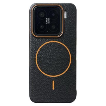 Xiaomi 15 MagSafe Litchi Grain TPU Case (Black Orange) - 1