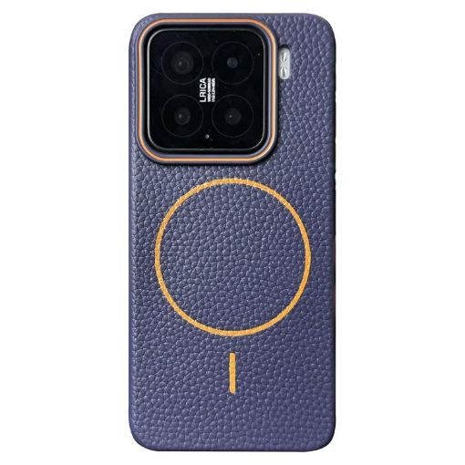 Xiaomi 15 Pro MagSafe Litchi Grain TPU Case - Dark Blue Orange - 1