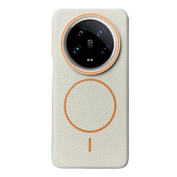 Xiaomi 14 Ultra Thin MagSafe Litchi Grain TPU Case White Orange - 1
