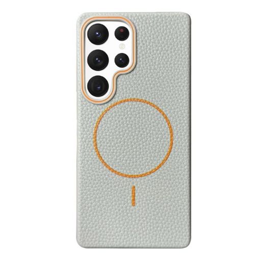 Galaxy S22 Ultra 5G MagSafe TPU Case - Grey Orange Litchi Grain - 1