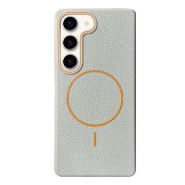 Galaxy S23 5G MagSafe Litchi Grain TPU Case (Grey Orange) - 1