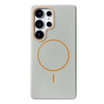 Galaxy S23 Ultra 5G MagSafe Litchi TPU Case (Grey Orange) - 1