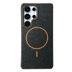 Galaxy S23 Ultra 5G Black Orange MagSafe Litchi Grain TPU Case - 1