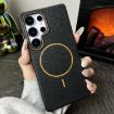Galaxy S23 Ultra 5G Black Orange MagSafe Litchi Grain TPU Case - 2