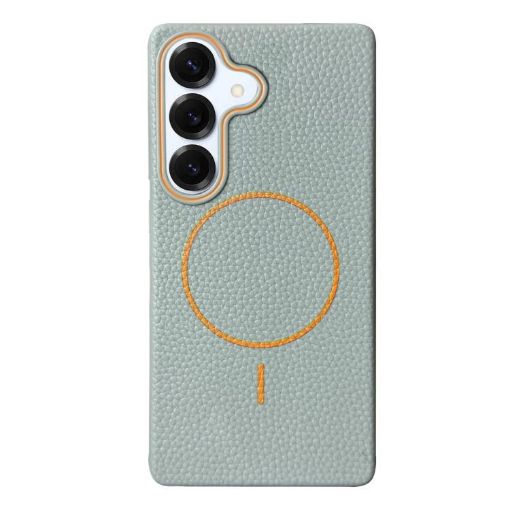 Samsung Galaxy S25 5G Blue Orange MagSafe Litchi TPU Case - 1