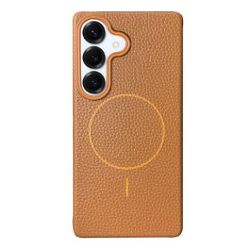 Galaxy S25+ 5G Litchi Grain TPU Case Gold Brown w/ MagSafe - 1