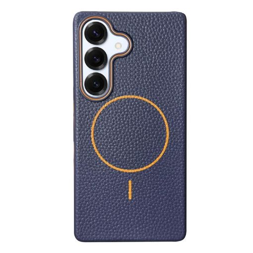 Galaxy S25+ 5G Litchi TPU Case, Dark Blue Orange, MagSafe Compatible - 1