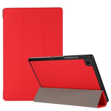 Red 3-Fold Skin Texture Case for Galaxy Tab A7 10.4 (2020) T500/T505 - 1