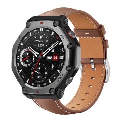 Amazfit T-Rex 3 Black Shark Leather Watch Band 22mm (Coffee) - 1