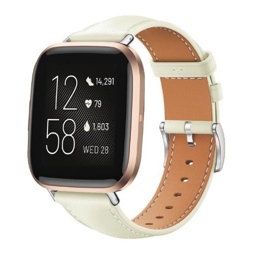 For Fitbit Versa 2/Versa/Lite 20mm Black Shark Leather Band (White) - 1