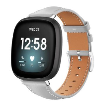 Grey Leather Watch Band for Fitbit Versa 4/3/Sense 2/1 (20mm) - 1