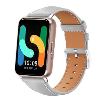 Samsung Galaxy Fit3 18mm Black Shark Leather Watch Band (Grey) - 1