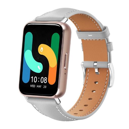 Samsung Galaxy Fit3 18mm Black Shark Leather Watch Band (Grey) - 1