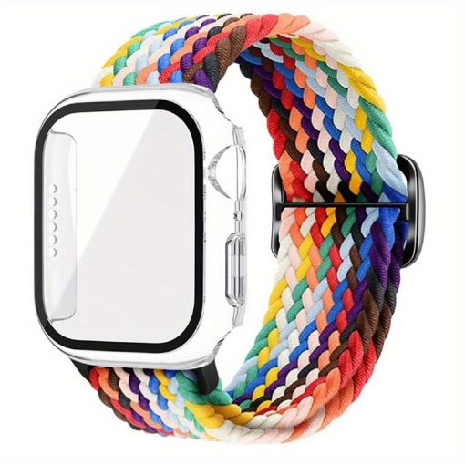 Rainbow Nylon Watch Band & Frosted Case for Apple Watch 40/41mm - 1
