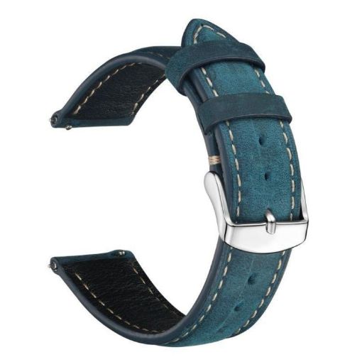 22mm Blue Retro Crazy Horse Leather Watch Band - 1